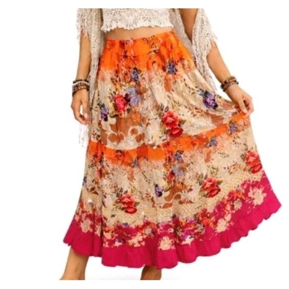 Forbidden Los Angeles Floral Maxi Skirt Size Large Boho Festival Summer